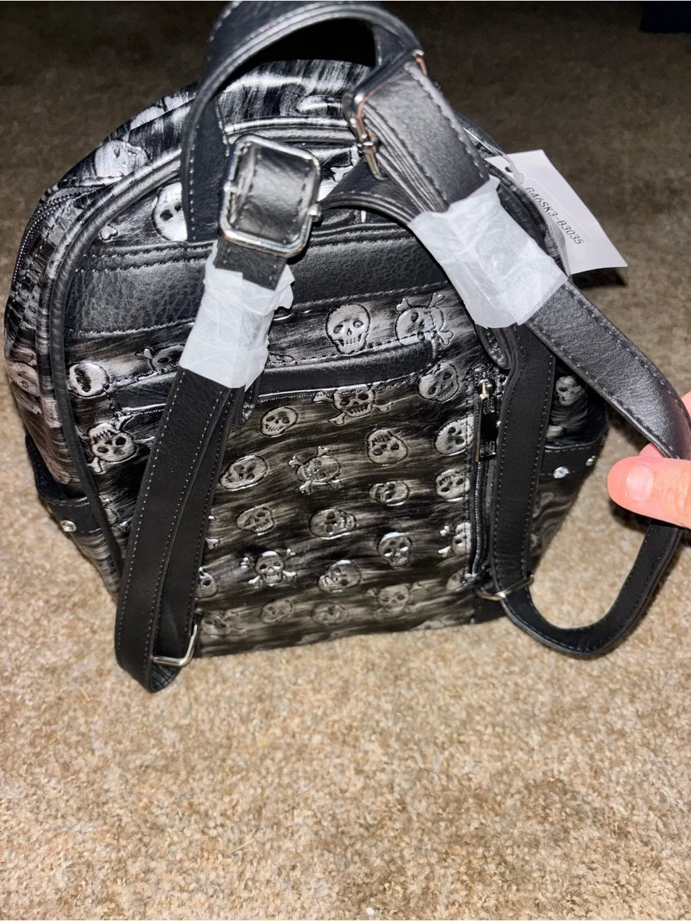 Black Studded Skull Backpack